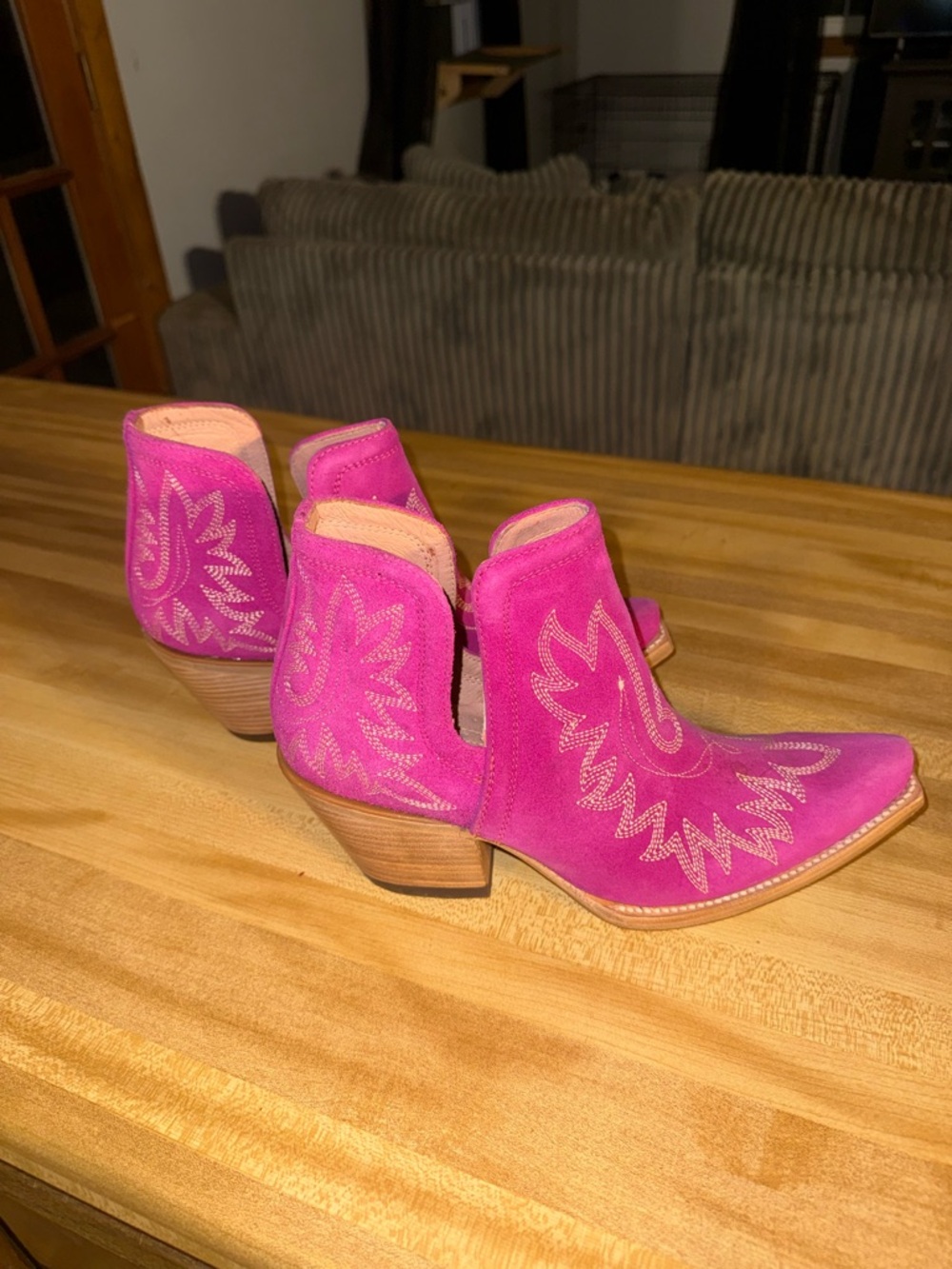 Ariat Hot Pink Suede Western Cutout Ankle Boots